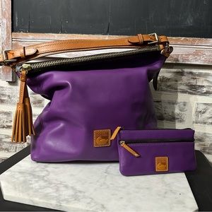 Dooney & Bourke Purple Smooth Leather Hobo Shoulder Bag Matching Wallet